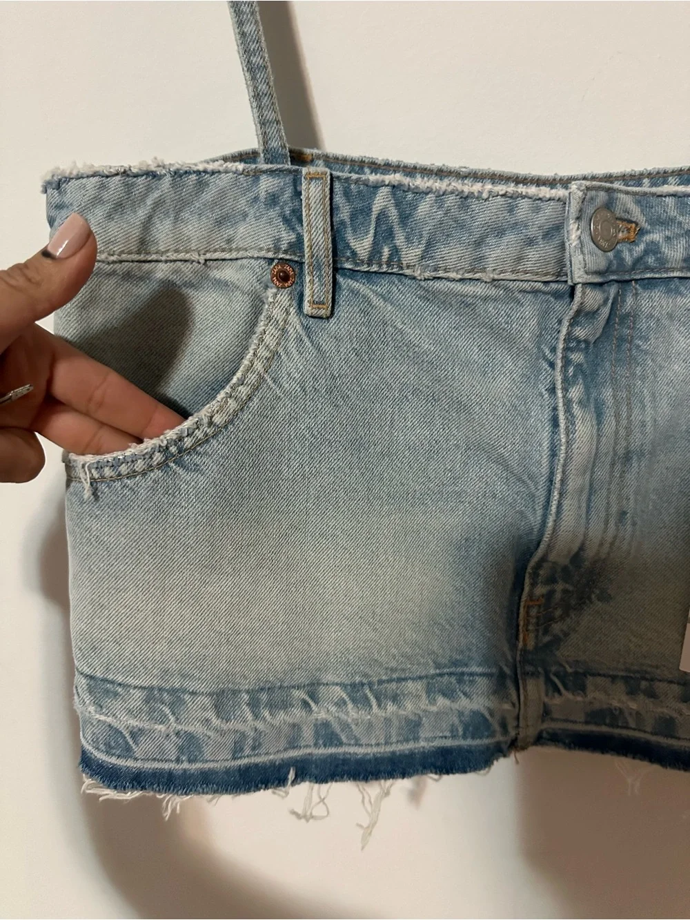 Zara Cropped Denim Frayed Tank Top Size M Blue - Picture 5 of 11